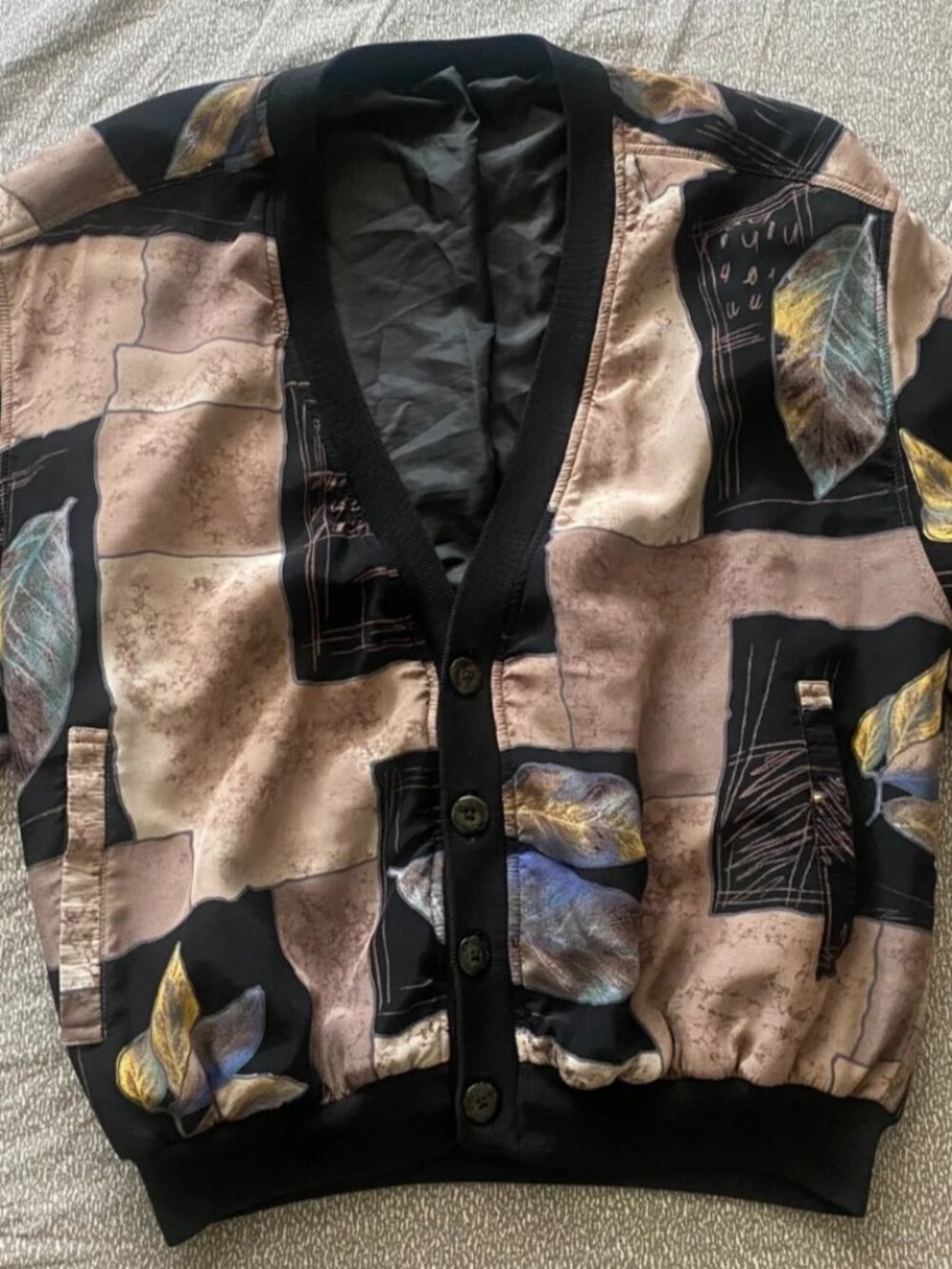 Vintage 90s Patchwork Rayon Cardigan Jacket